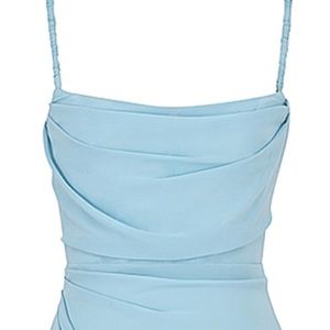 JAMILLE
BABY BLUE DRAPED CORSET MIDI DRESS